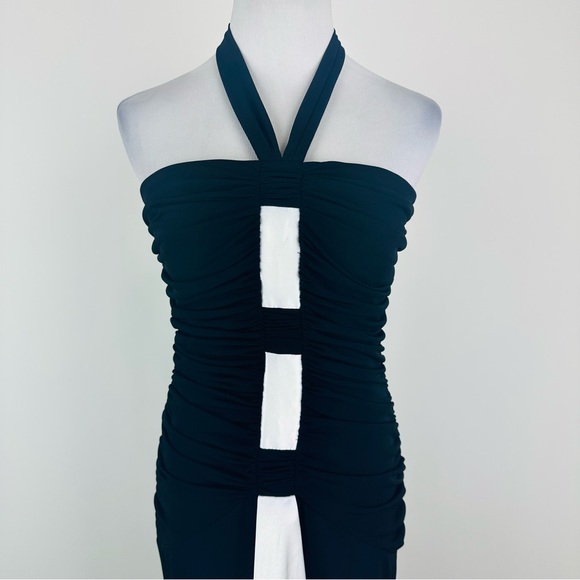 Jessica McClintock Black White Contrast Jersey Stretch Halter Dress Size 6 - Picture 2 of 12